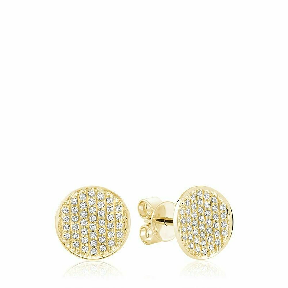 Curved Disk Diamond Stud Earrings Gold