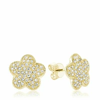 Flower Leaf Diamond Stud Earrings Yellow Gold