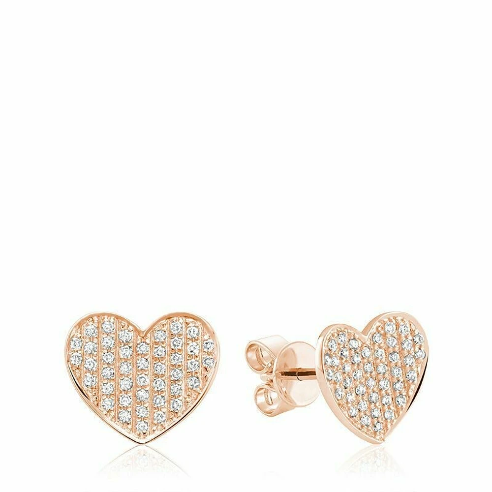 Curved Heart-Shaped Diamond Stud Earrings Rose Gold