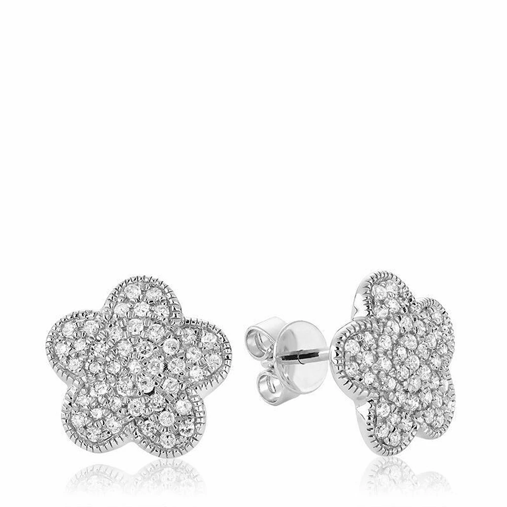 Flower Leaf Diamond Stud Earrings Gold