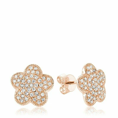 Flower Leaf Diamond Stud Earrings Rose Gold