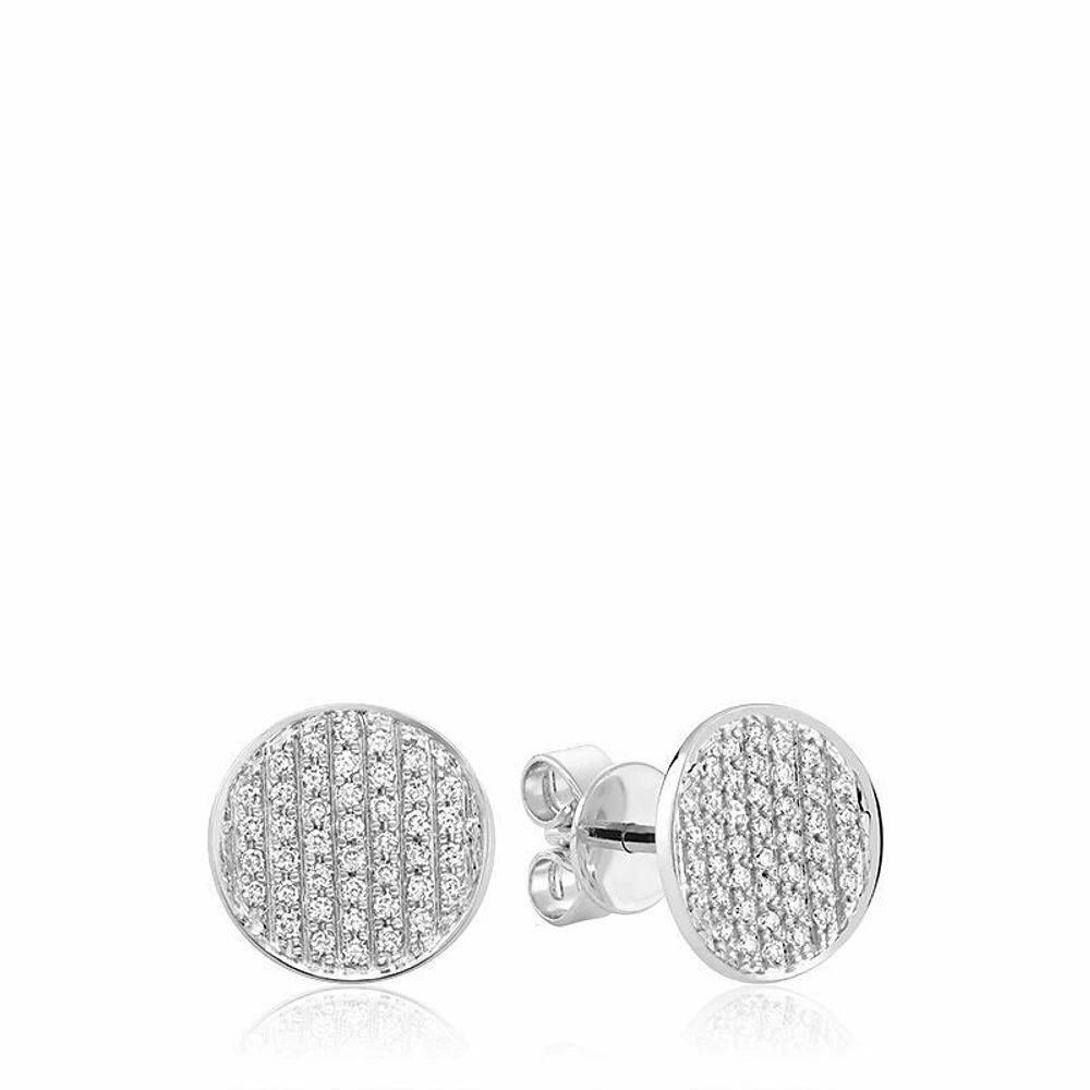 Curved Disk Diamond Stud Earrings White Gold