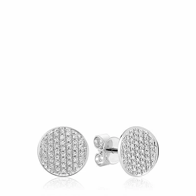 Curved Disk Diamond Stud Earrings White Gold