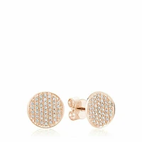 Curved Disk Diamond Stud Earrings Rose Gold