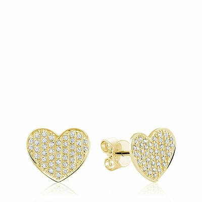 Curved Heart-Shaped Diamond Stud Earrings Yellow Gold
