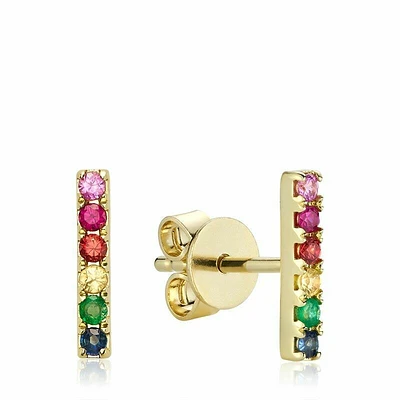 10K Gold Rainbow Bar Stud Earrings Yellow Gold