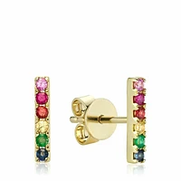10K Gold Rainbow Bar Stud Earrings Yellow Gold