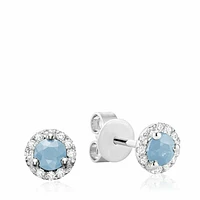 Aquamarine & Diamond Halo Stud Earrings White Gold