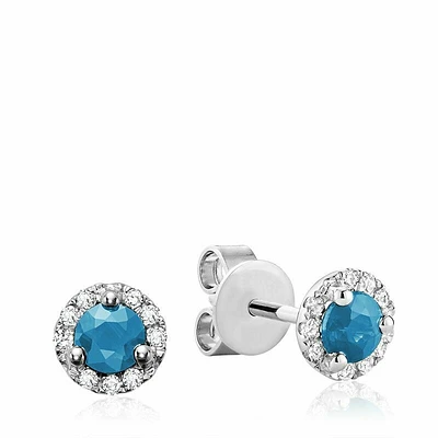 Blue Topaz & Diamond Halo Stud Earrings White Gold