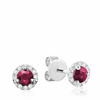 Ruby & Diamond Halo Stud Earrings White Gold