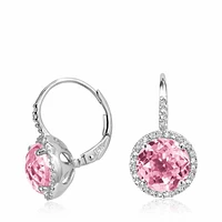 Pink Quartz & Diamond Halo Dangle Earrings White Gold