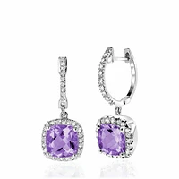 Cushion Cut Amethyst & Diamond Halo Earrings White Gold