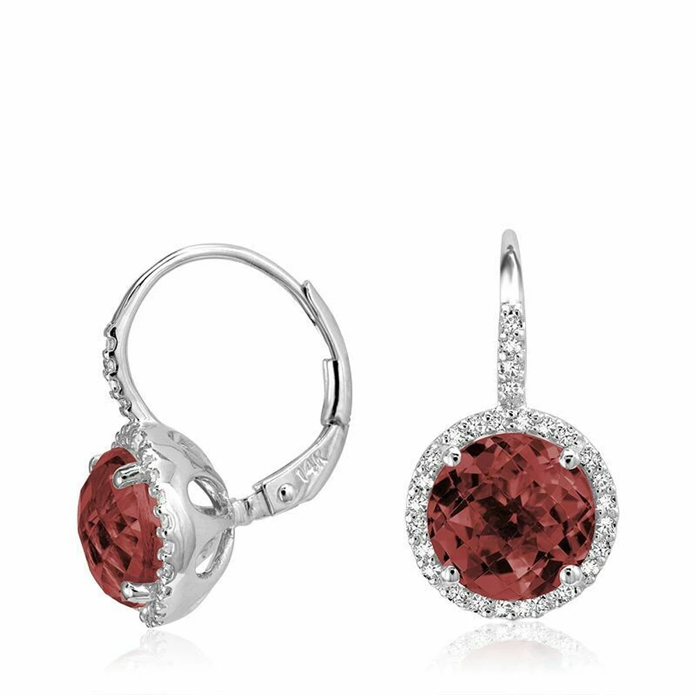 Garnet & Diamond Halo Dangle Earrings White Gold