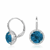 London Blue Topaz & Diamond Halo Dangle Earrings White Gold