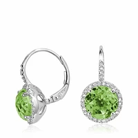 Peridot & Diamond Halo Dangle Earrings White Gold