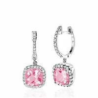 Cushion Cut Pink Quartz & Diamond Halo Earrings White Gold