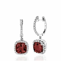 Cushion Cut Garnet & Diamond Halo Earrings White Gold