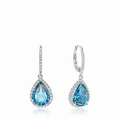 Teardrop Blue Topaz & Diamond Dangle Earrings White Gold