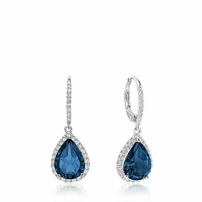 Teardrop London Blue Topaz & Diamond Dangle Earrings White Gold