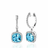 Cushion Cut Topaz & Diamond Halo Earrings White Gold