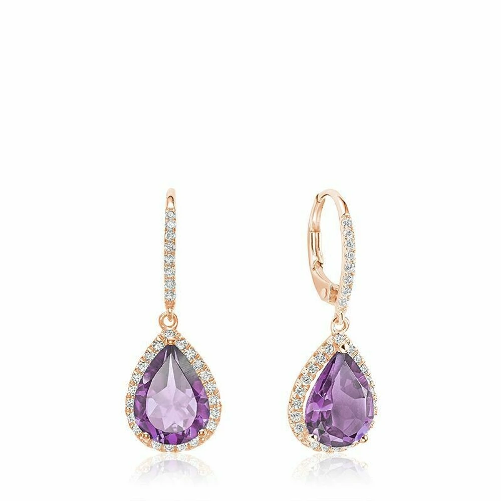 Teardrop Pink Amethyst & Diamond Dangle Earrings White Gold