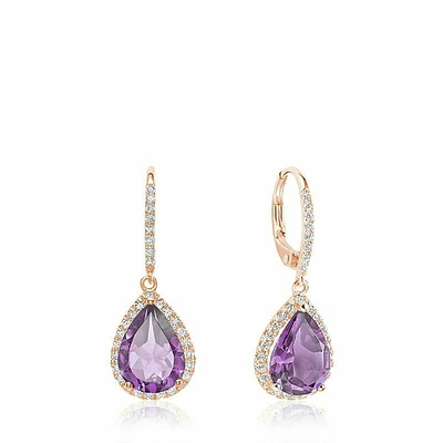 Teardrop Pink Amethyst & Diamond Dangle Earrings White Gold