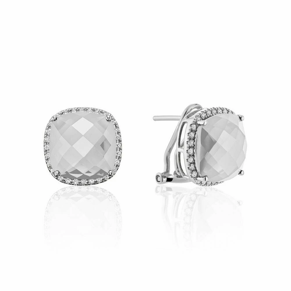 Cushion Cut White Topaz & Diamond Halo Earrings White Gold