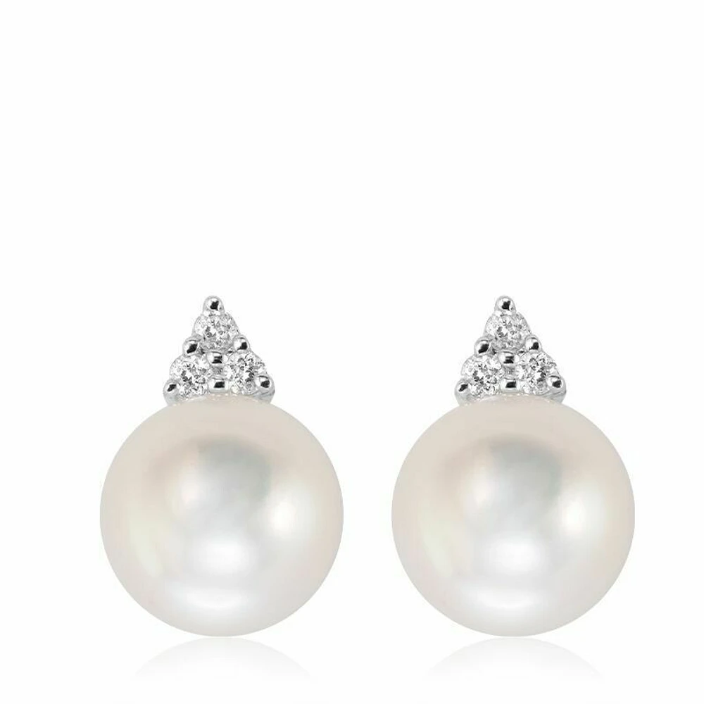 Cultured Freshwater Pearl & Diamond Stud Earrings Gold