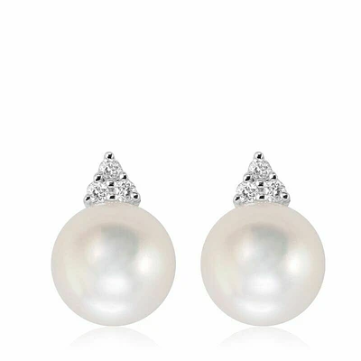 Cultured Freshwater Pearl & Diamond Stud Earrings Gold