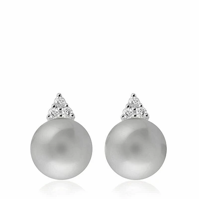 Grey Pearl & Diamond Stud Earrings White Gold