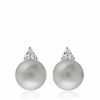 Grey Pearl & Diamond Stud Earrings White Gold