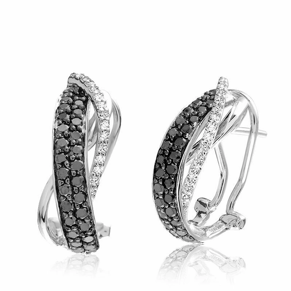 Criss-Cross Black & White Diamond Earrings White Gold