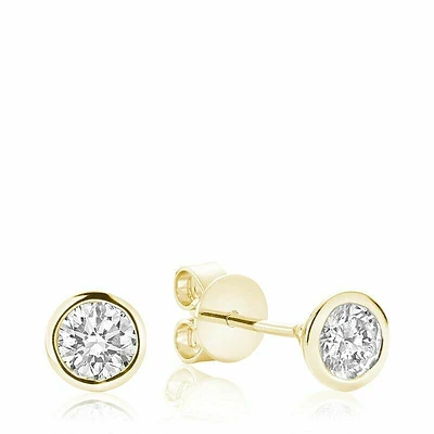Diamond & Bezel Stud Earrings 0.15CTDI Yellow Gold