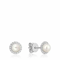 Freshwater Pearl & Diamond Earrings 5MM Pearl Gold