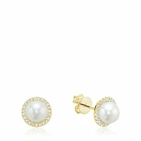 Freshwater Pearl & Diamond Earrings 6MM Pearl Yellow Gold