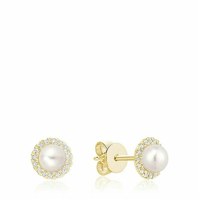 Freshwater Pearl & Diamond Earrings 5MM Pearl Gold