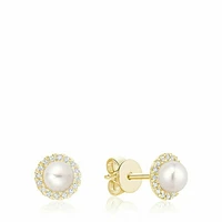 Freshwater Pearl & Diamond Earrings 5MM Pearl Gold