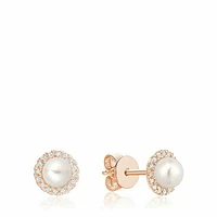 Freshwater Pearl & Diamond Earrings 5MM Pearl Rose Gold