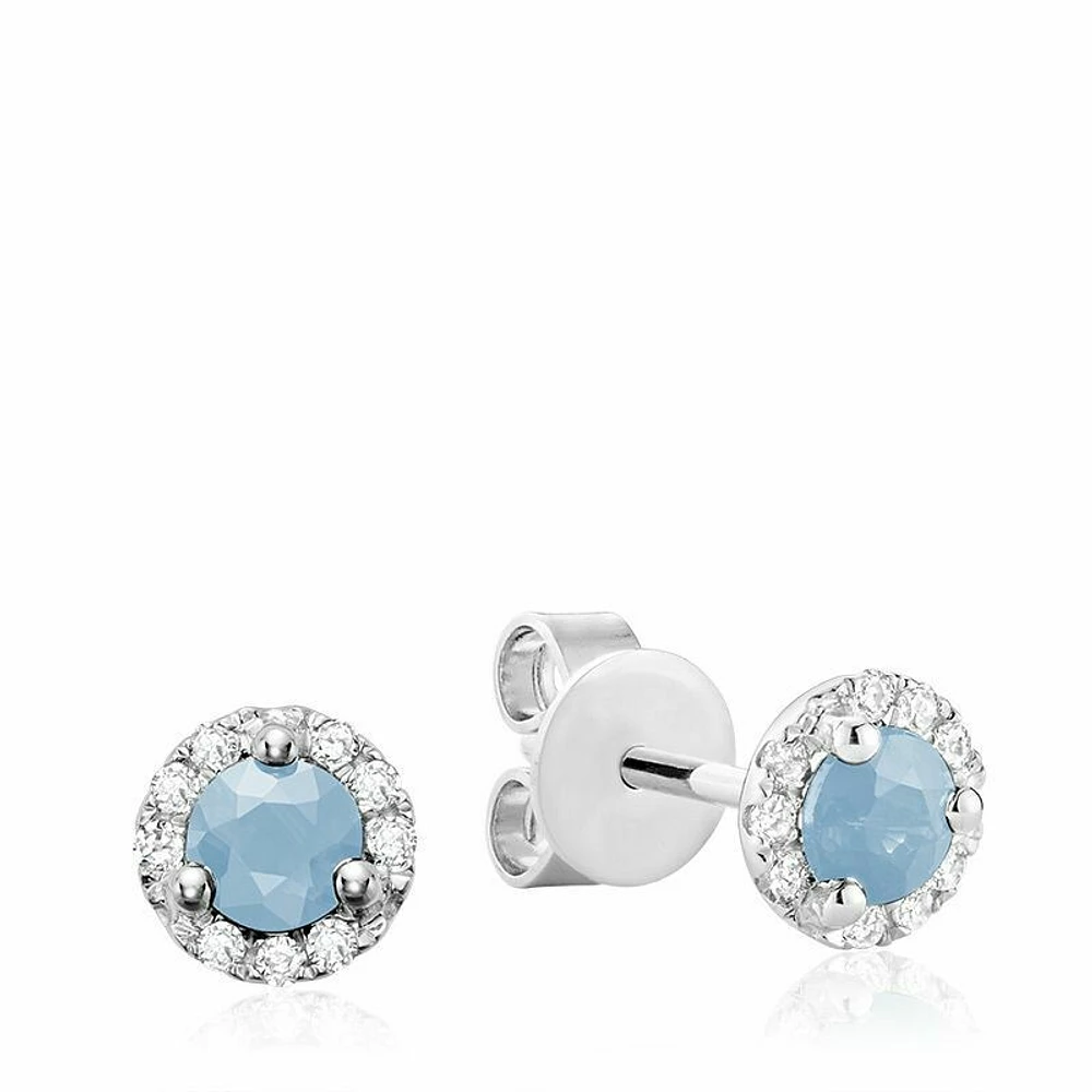 Aquamarine & Diamond Halo Earrings White Gold