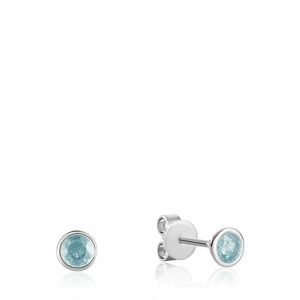 Bezel Set Aquamarine Stud Earrings Gold