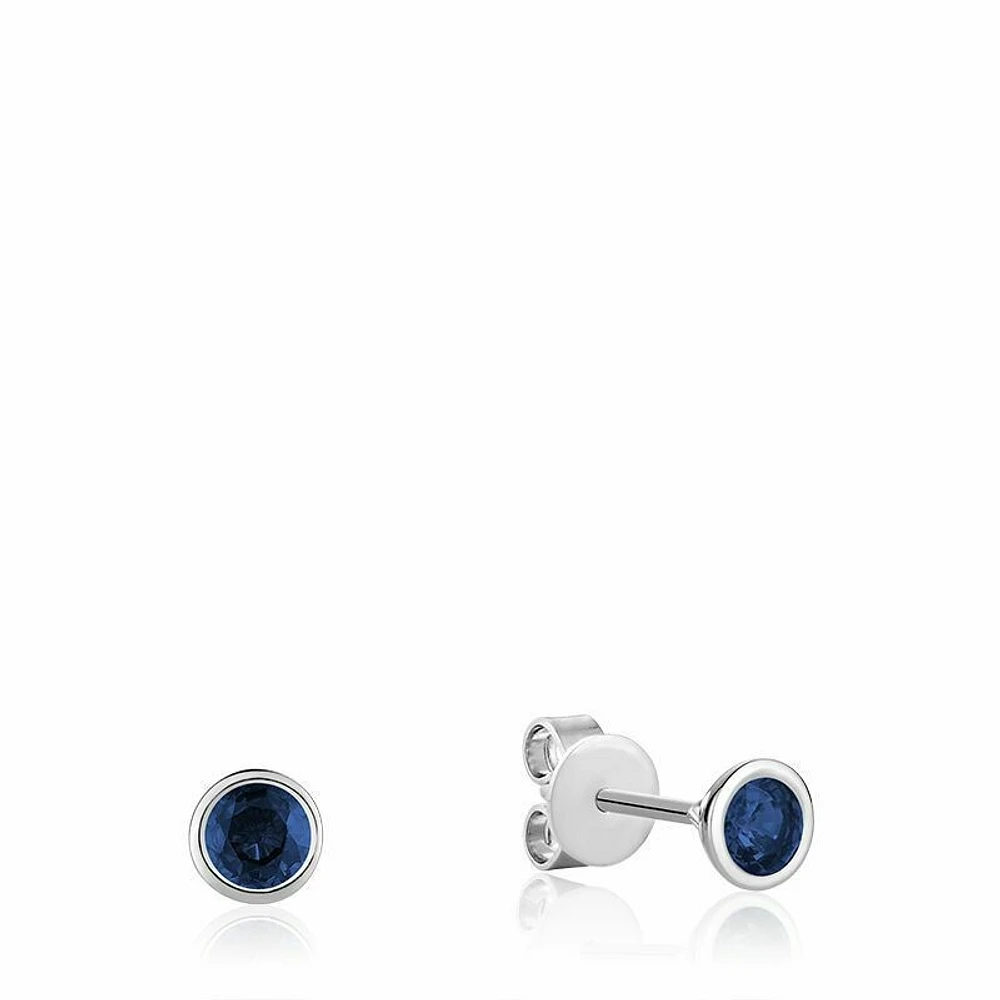 Bezel Set Blue Sapphire Stud Earrings Gold