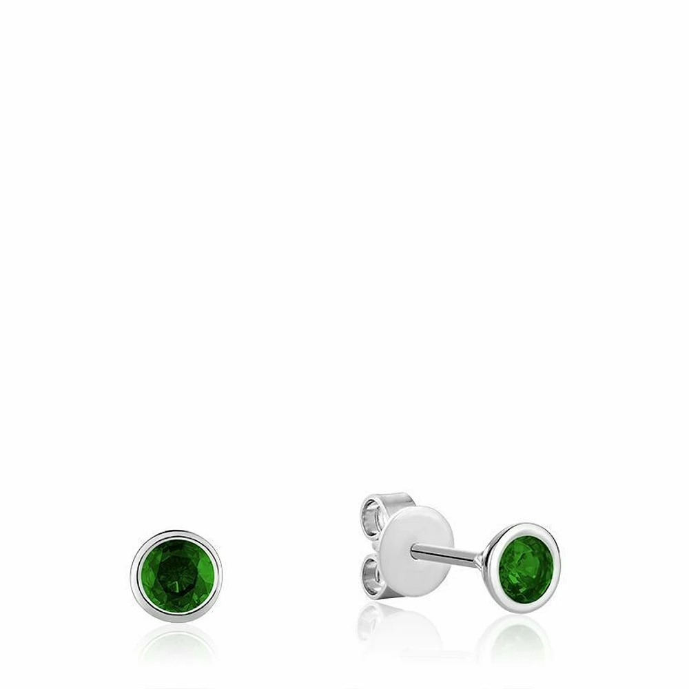 Bezel Set Emerald Stud Earrings Gold