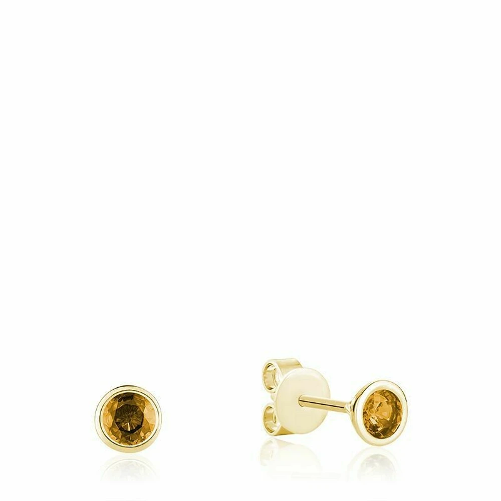 Bezel Set Citrine Stud Earrings Yellow Gold