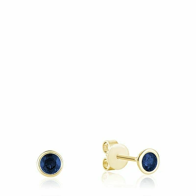 Bezel Set Blue Sapphire Stud Earrings Yellow Gold
