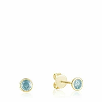 Bezel Set Aquamarine Stud Earrings Yellow Gold