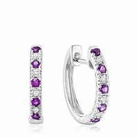 Amethyst & Diamond Huggie Earrings White Gold