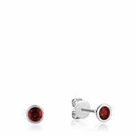 Bezel Set Garnet Stud Earrings Gold