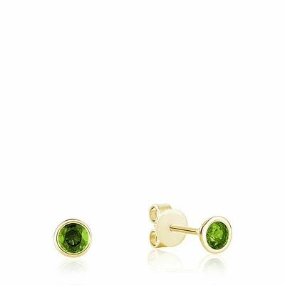 Bezel Set Peridot Stud Earrings Yellow Gold