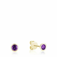 Bezel Set Amethyst Stud Earrings Gold