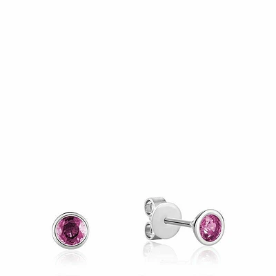 Bezel Set Pink Topaz Stud Earrings White Gold